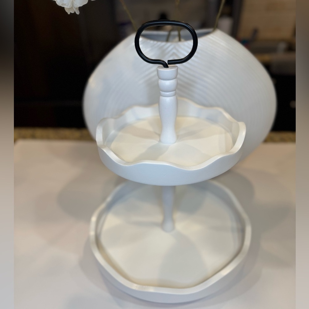 The Perfect Two-Tier White Wooden Tray For Decorations, Food Entertaining NWT